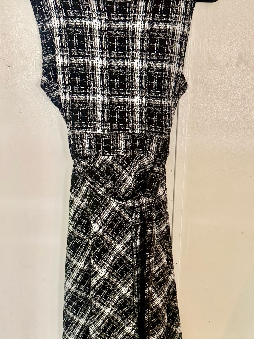Black & White Calvin Klein Plaid Belted Women's Dress